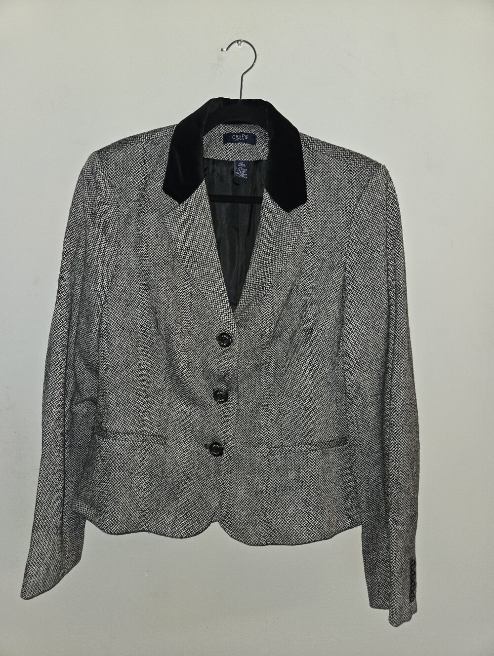 Chaps Tweed Peplum Blazer 12 Heritage Prep Romantic Tailoring Wool Blend Classic